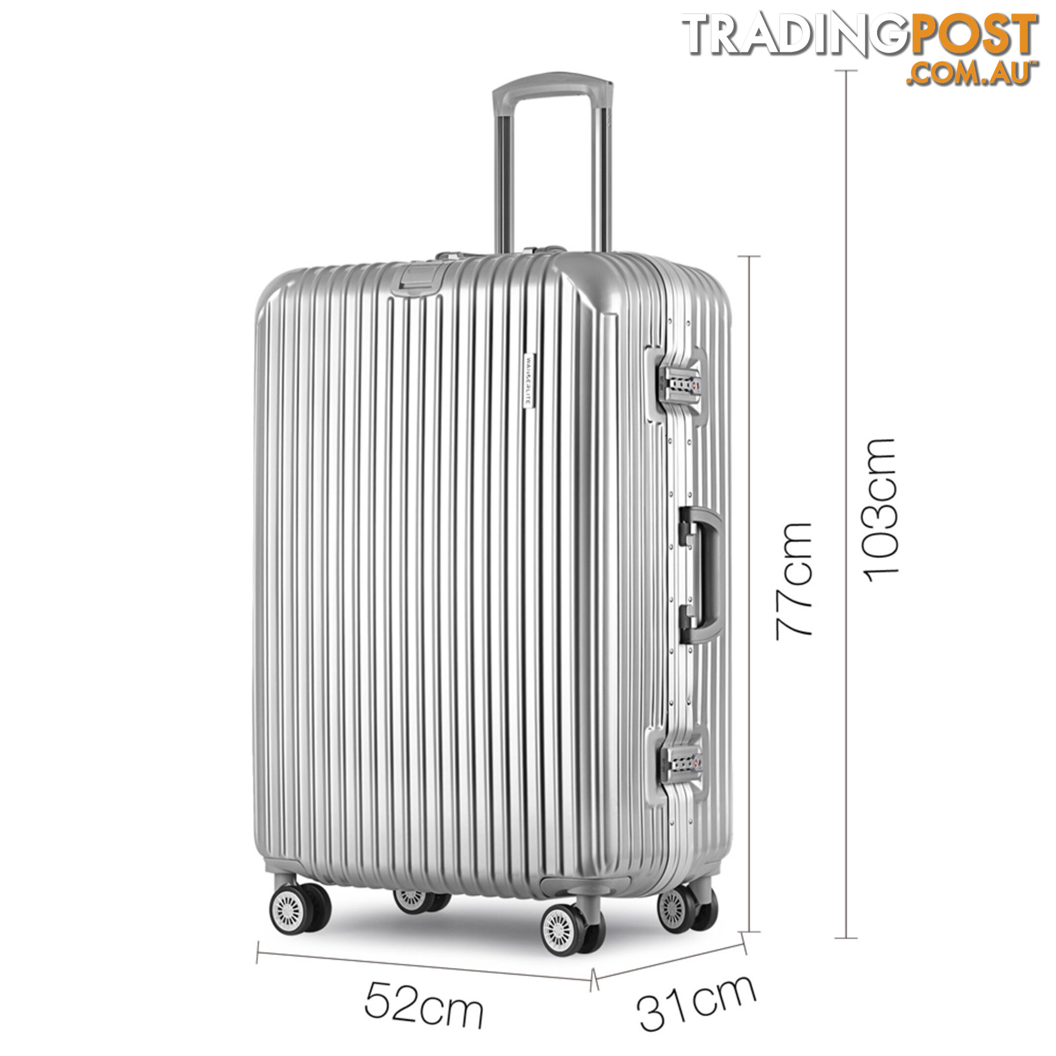 Hard Shell Travel Luggage with TSA Lock Silver