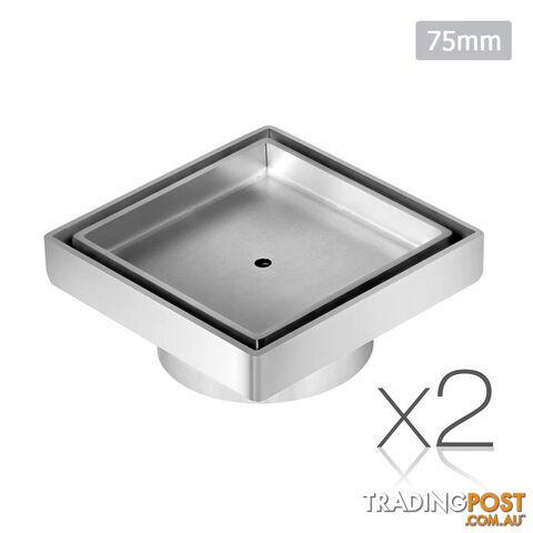Set of 2 Square Stainless Steel Shower Grate Drain Floor Bathroom 75mm