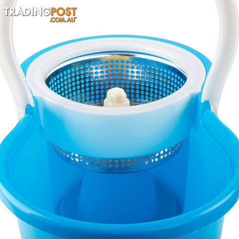 360 Degree Spinning Mop Stainless Steel Spin Dry Bucket w/ 2 Mop Heads Blue