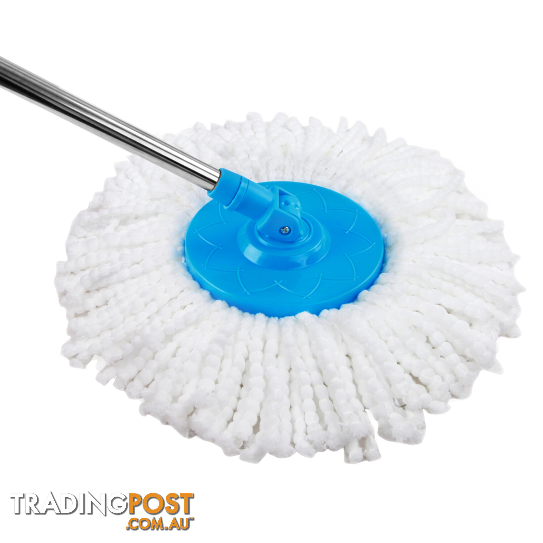 360 Degree Spinning Mop Stainless Steel Spin Dry Bucket w/ 2 Mop Heads Blue