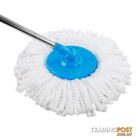 360 Degree Spinning Mop Stainless Steel Spin Dry Bucket w/ 2 Mop Heads Blue