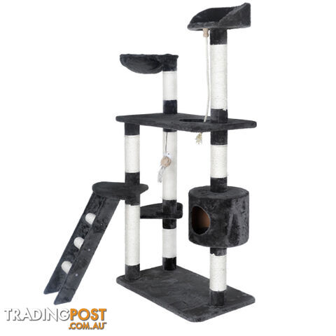 Multi Level Cat Scratching Poles Tree w/ Ladder Grey