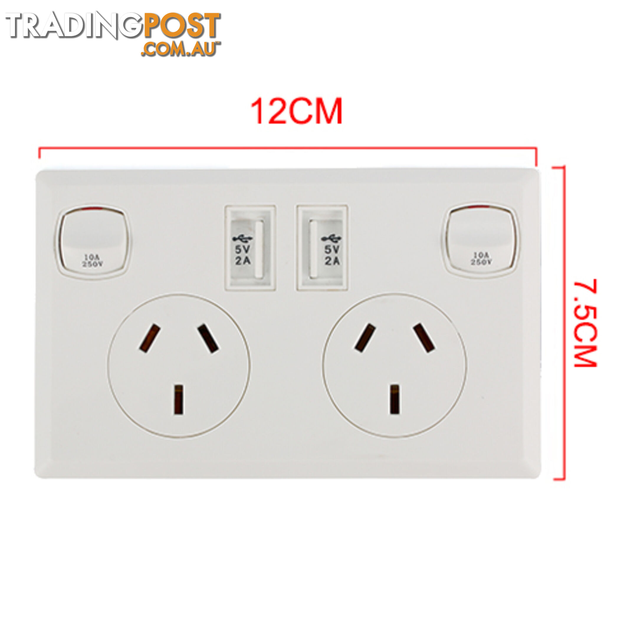 10A Double Australian USB Power Point Power Supply Wall Plug 2 Socket Switch