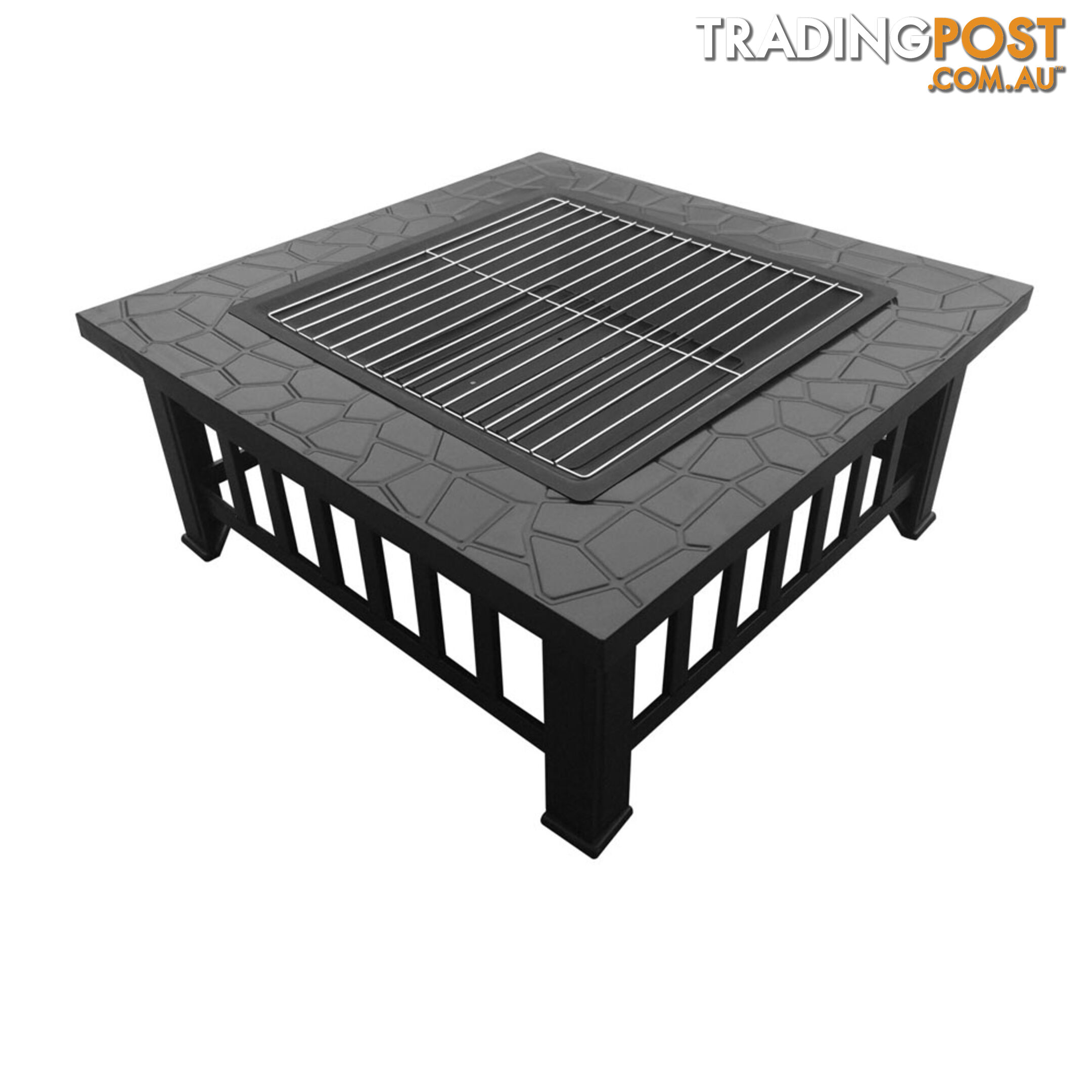 Outdoor Fire Pit BBQ Table Grill Fireplace Stone Pattern