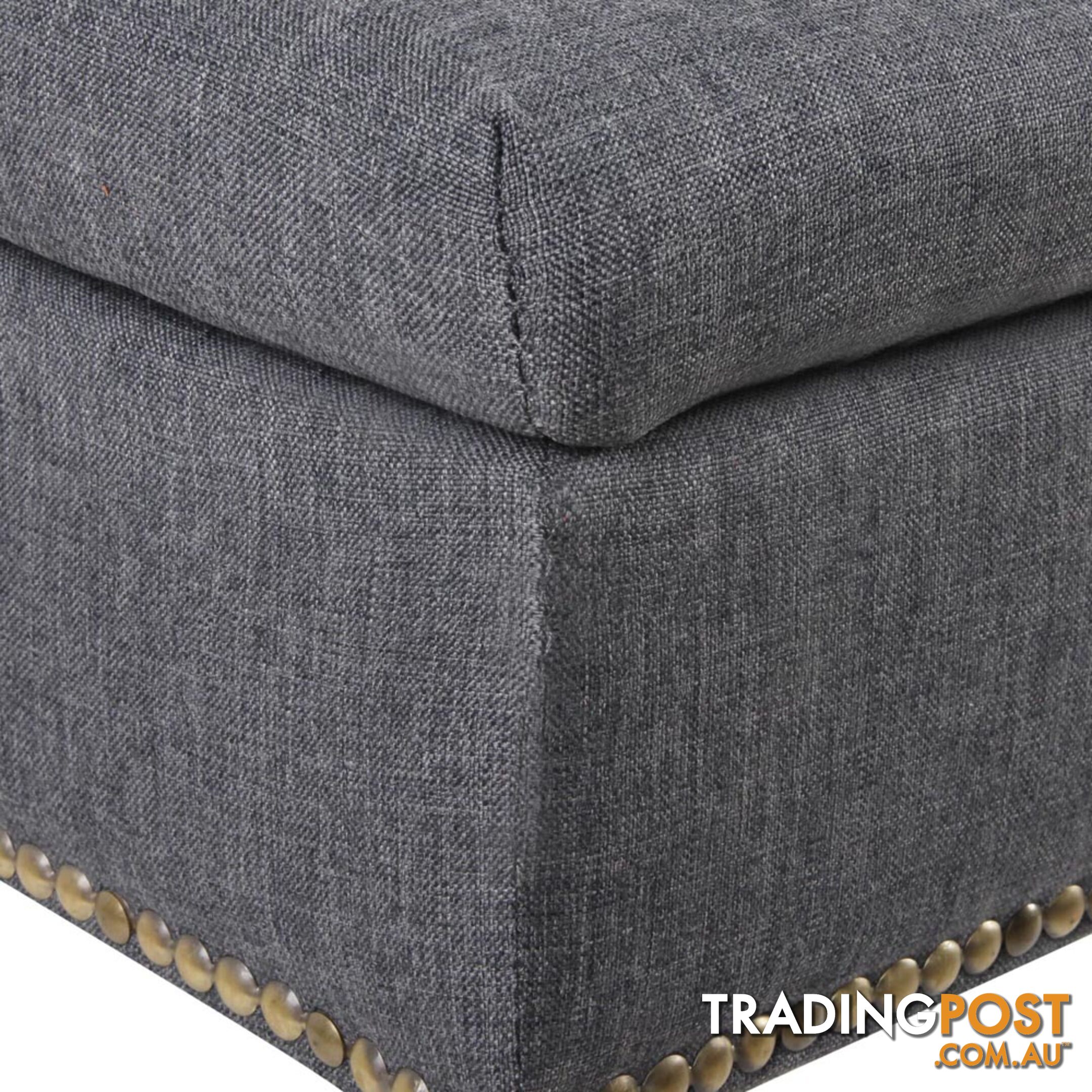 Linen Fabric Storage Ottoman _ Grey