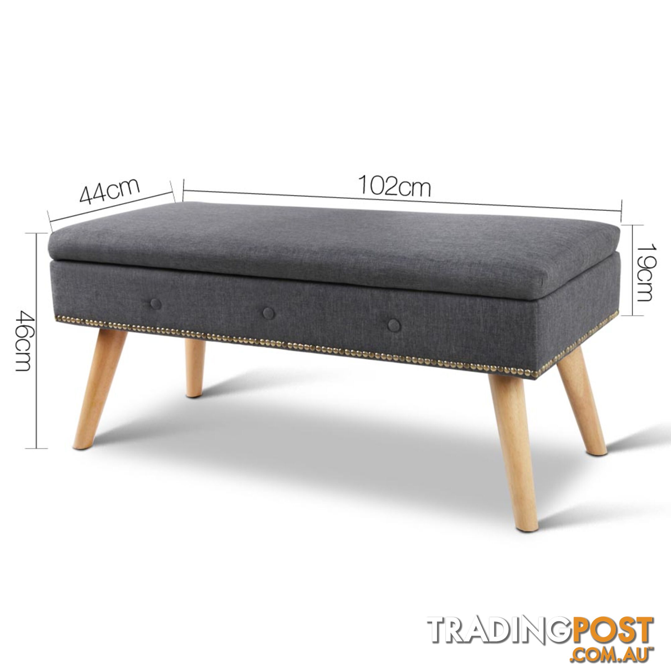 Linen Fabric Storage Ottoman _ Grey