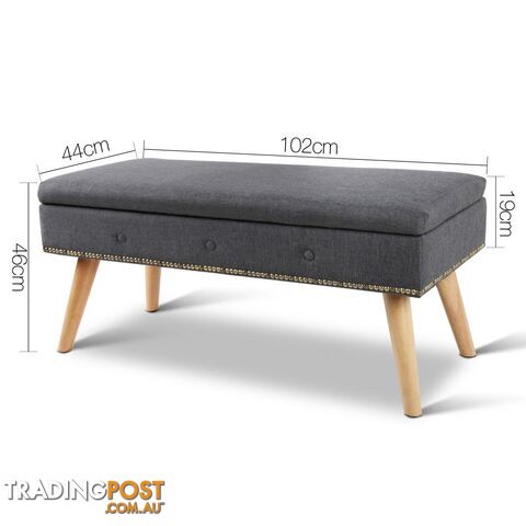 Linen Fabric Storage Ottoman _ Grey