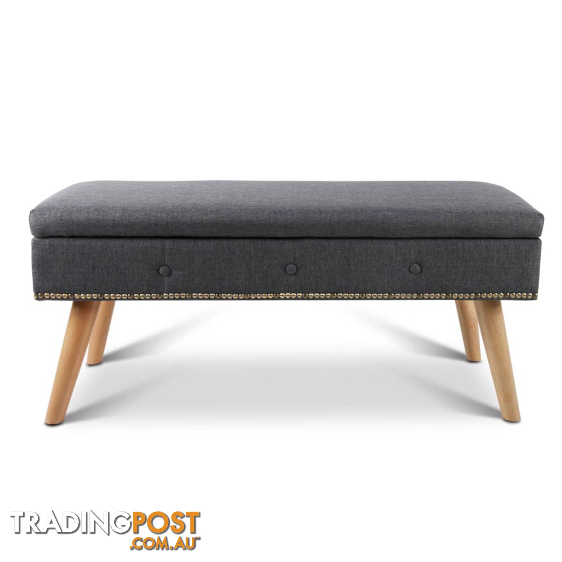 Linen Fabric Storage Ottoman _ Grey