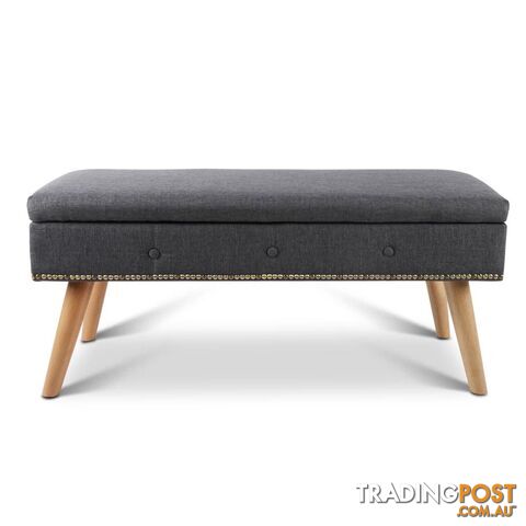 Linen Fabric Storage Ottoman _ Grey