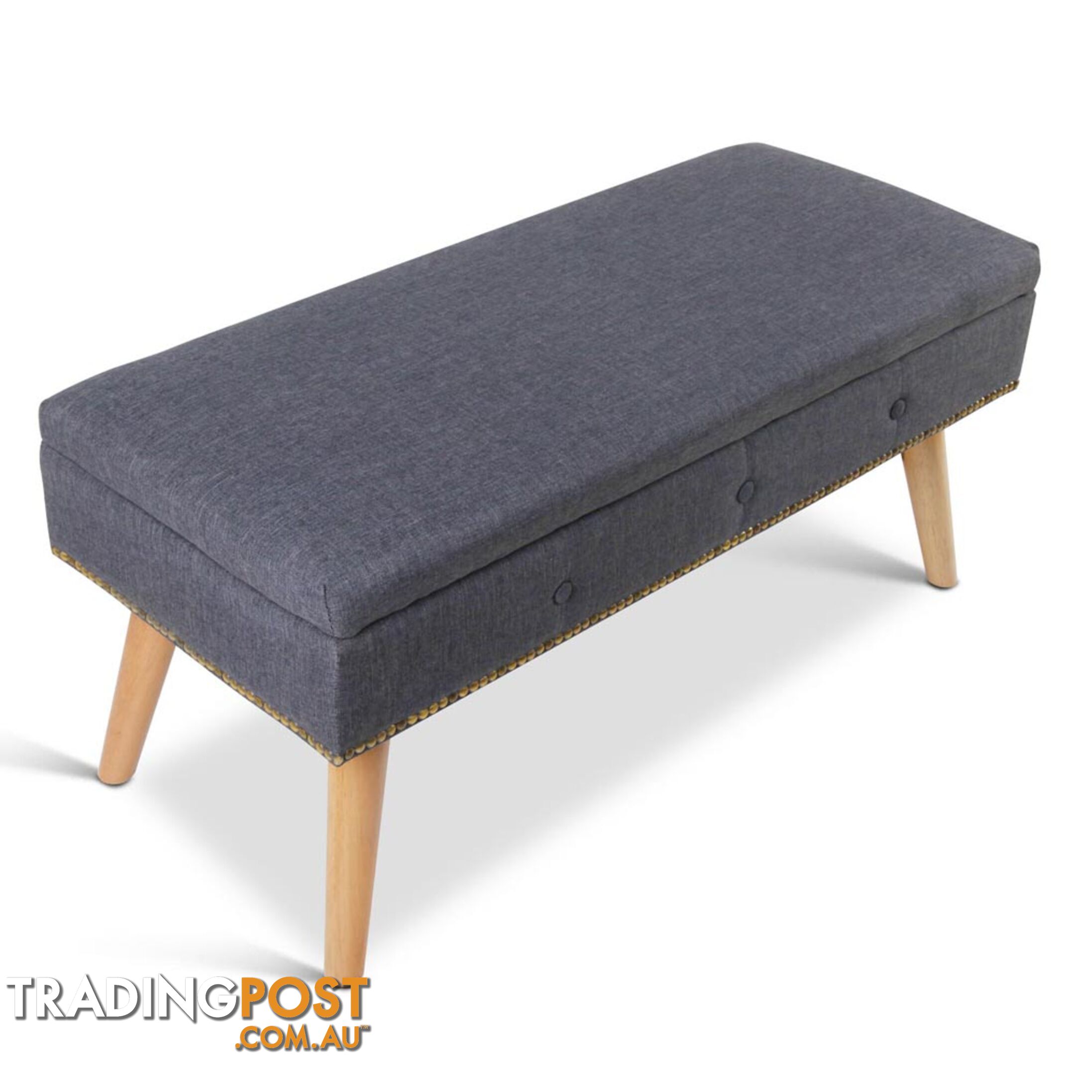 Linen Fabric Storage Ottoman _ Grey