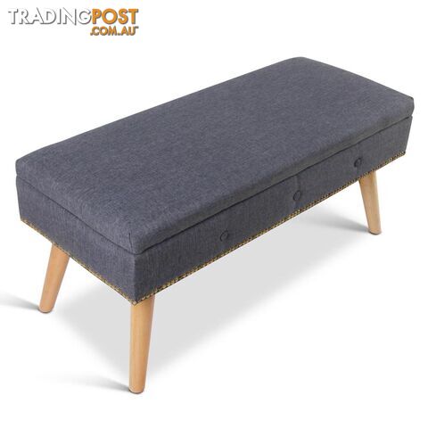 Linen Fabric Storage Ottoman _ Grey