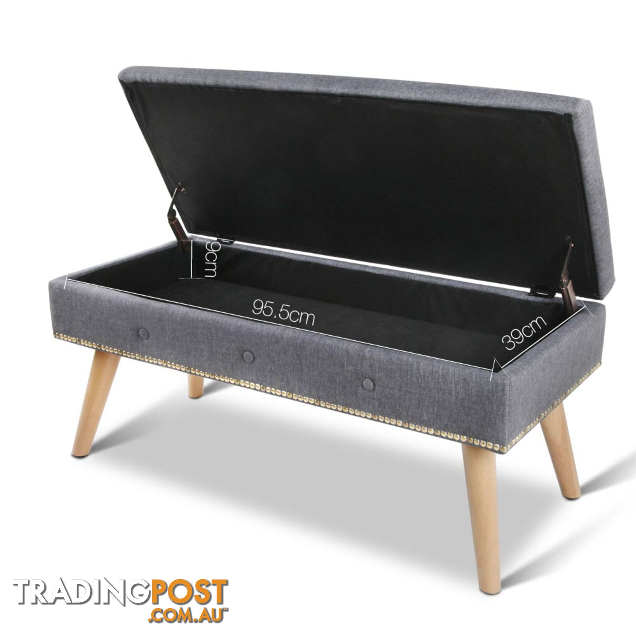 Linen Fabric Storage Ottoman _ Grey