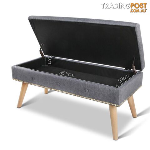 Linen Fabric Storage Ottoman _ Grey