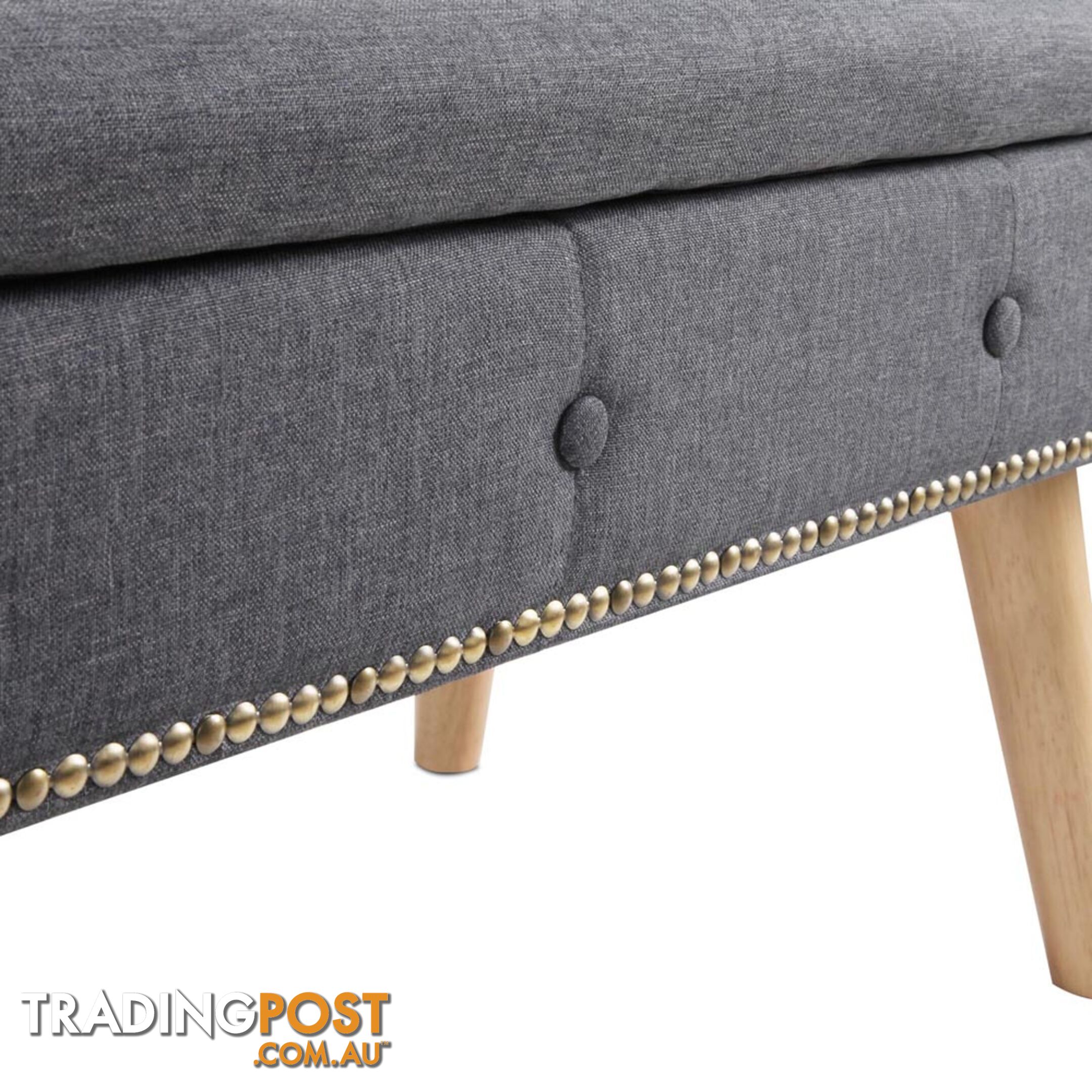 Linen Fabric Storage Ottoman _ Grey