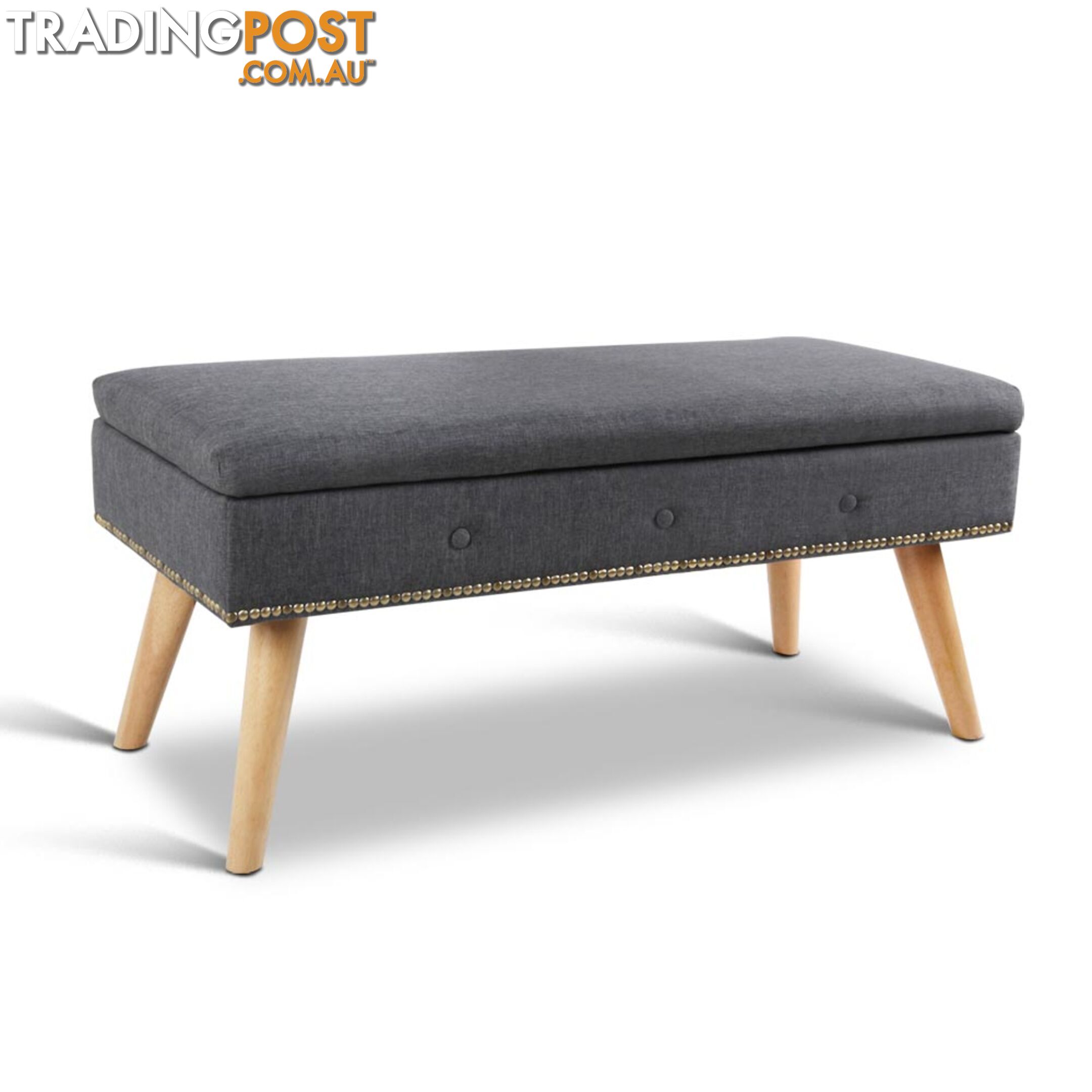 Linen Fabric Storage Ottoman _ Grey