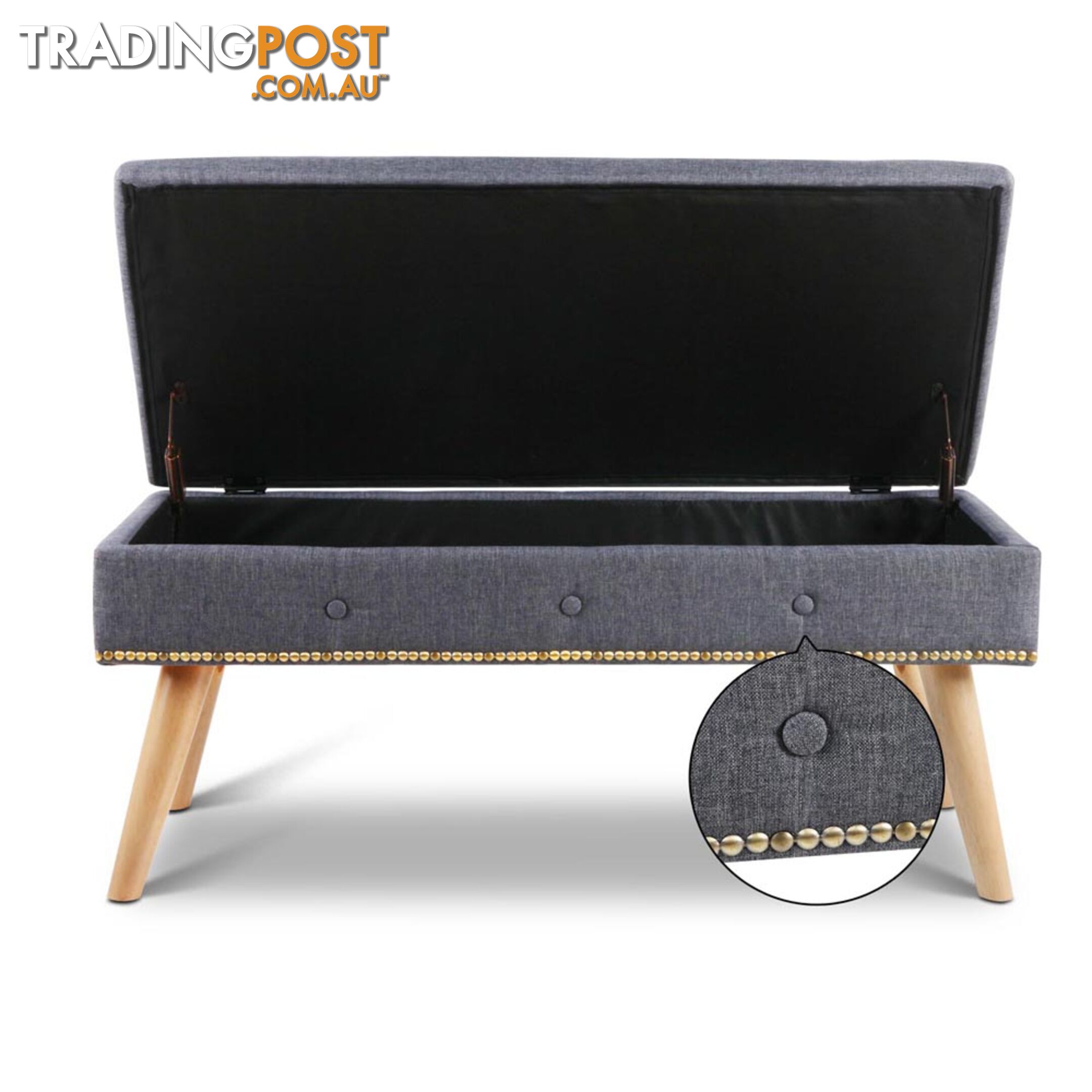 Linen Fabric Storage Ottoman _ Grey