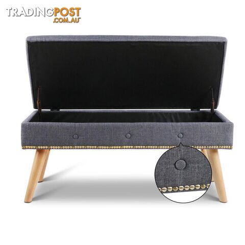 Linen Fabric Storage Ottoman _ Grey