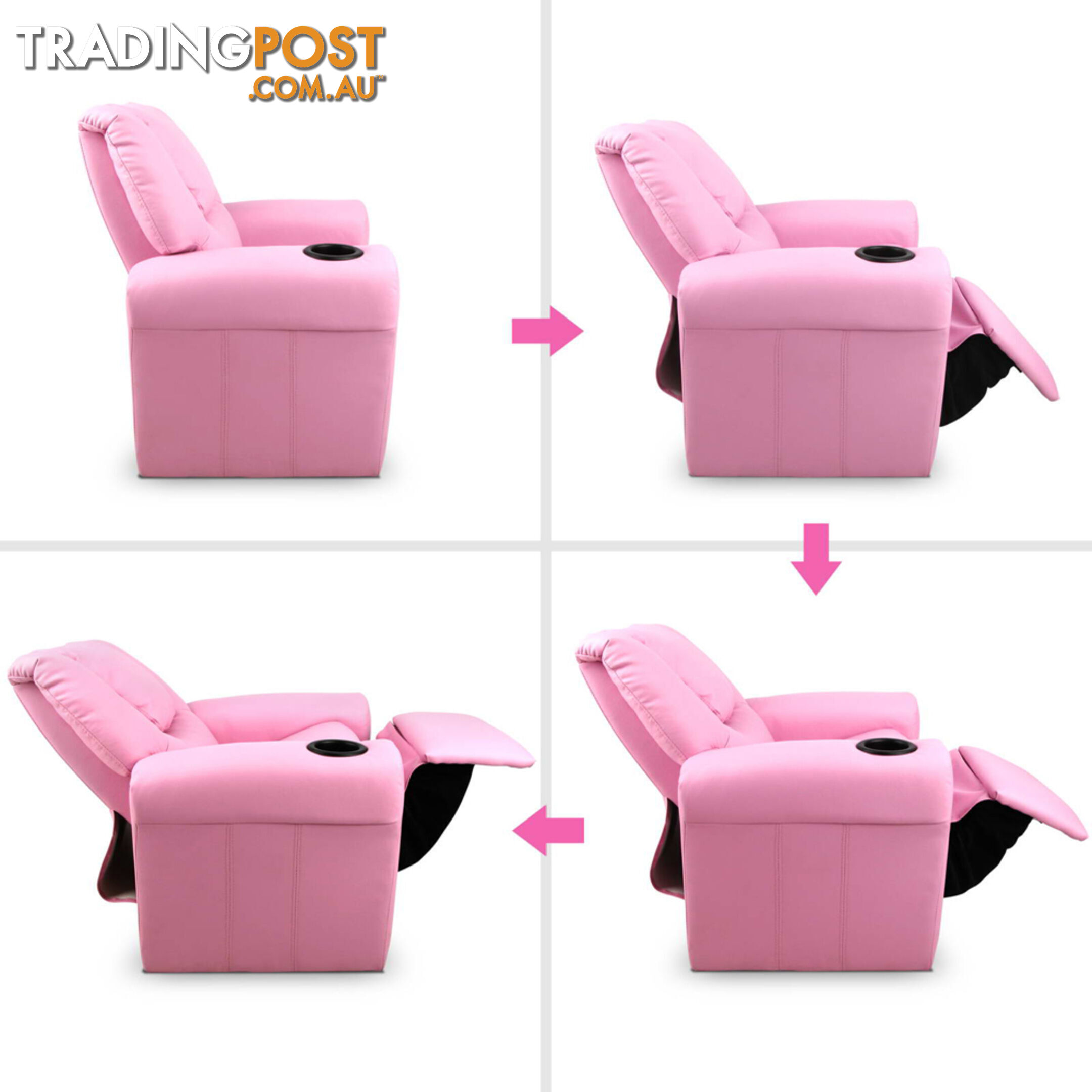 Kids Padded PU Leather Recliner Chair  - Pink