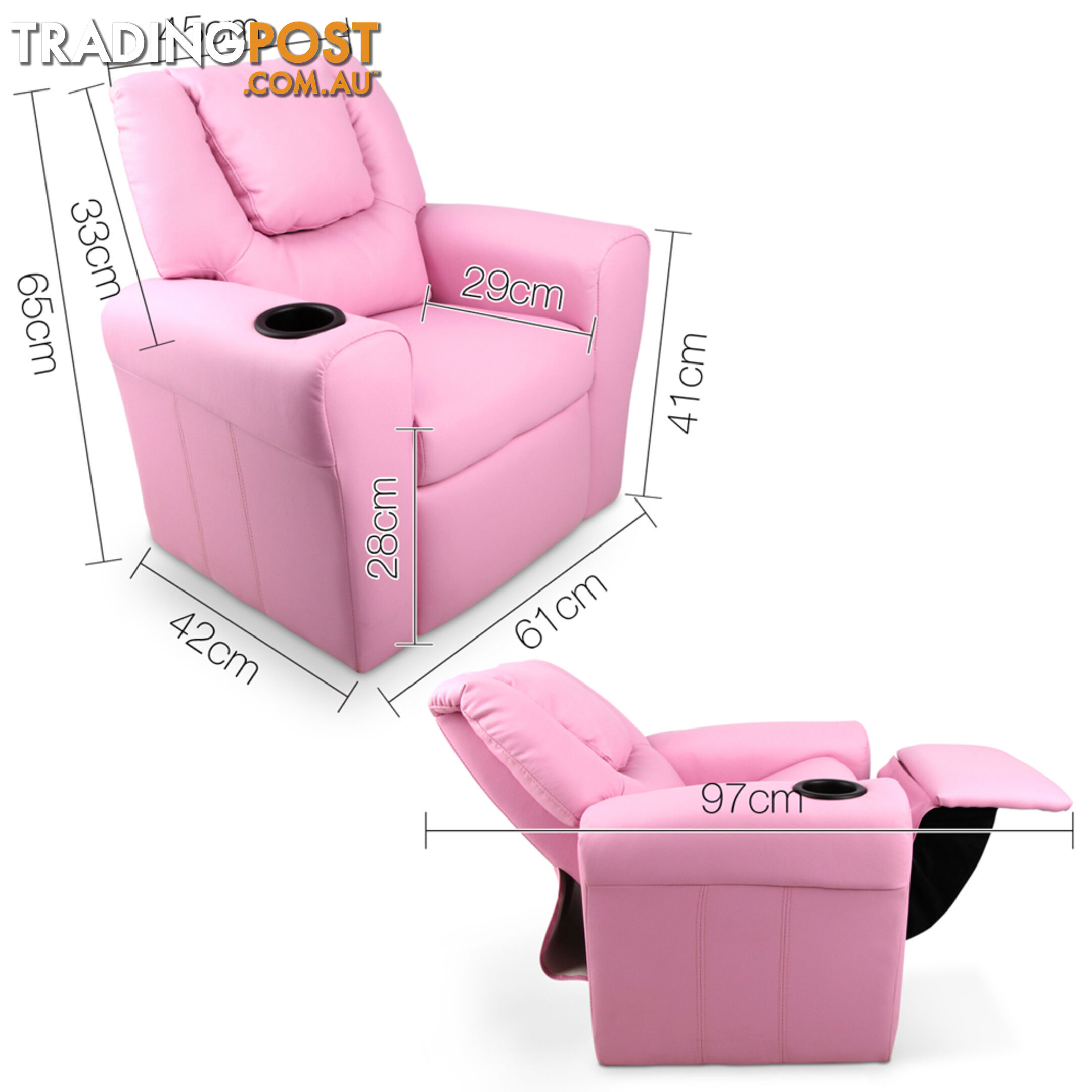 Kids Padded PU Leather Recliner Chair  - Pink