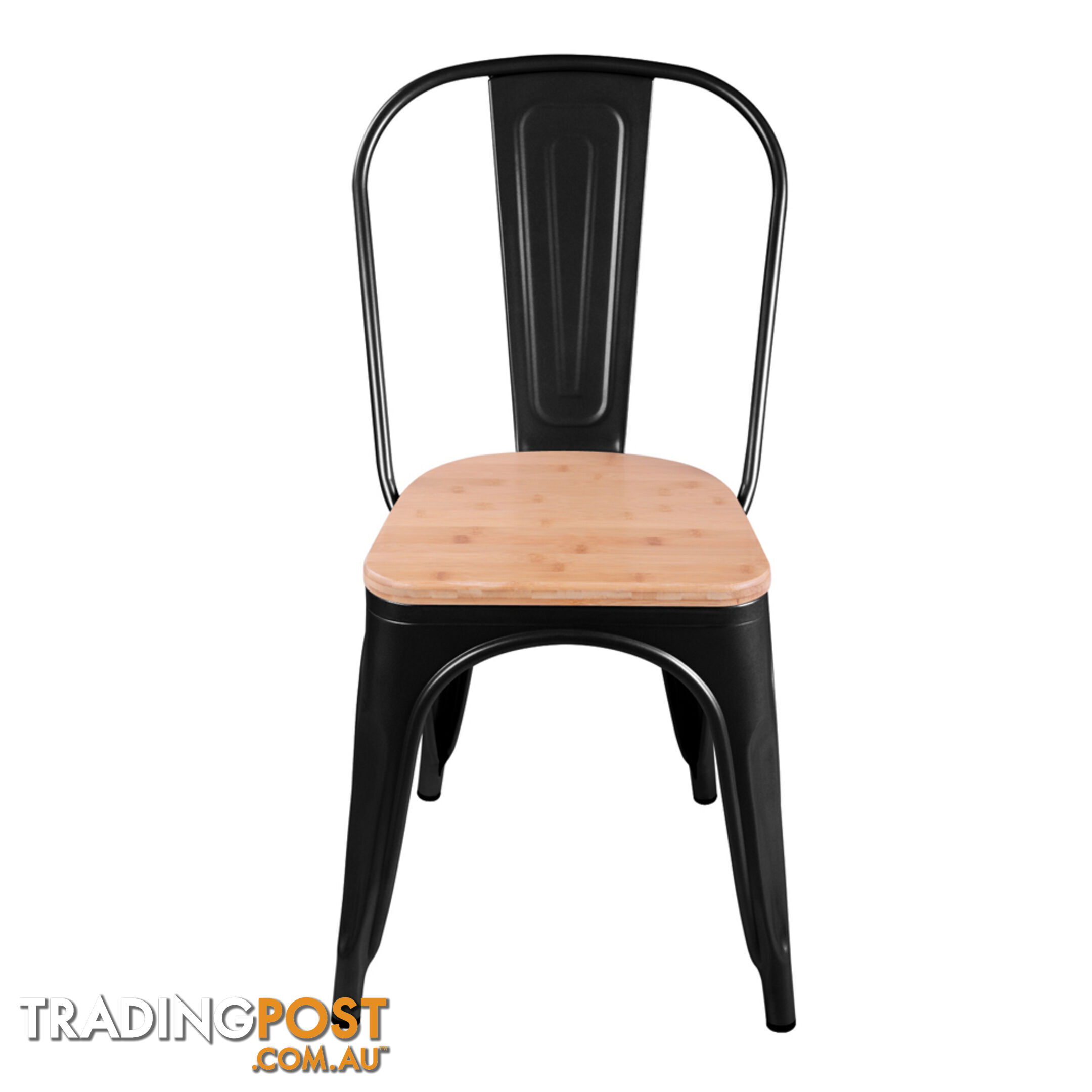 Set of 2 Replica Tolix Dining Metal Chair Bamboo Seat Gloss Black