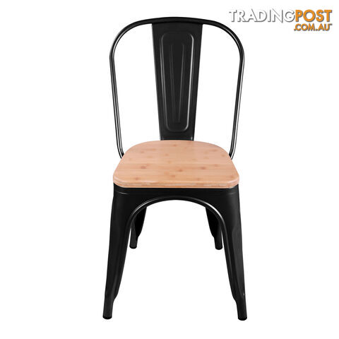 Set of 2 Replica Tolix Dining Metal Chair Bamboo Seat Gloss Black