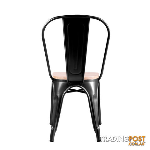 Set of 2 Replica Tolix Dining Metal Chair Bamboo Seat Gloss Black