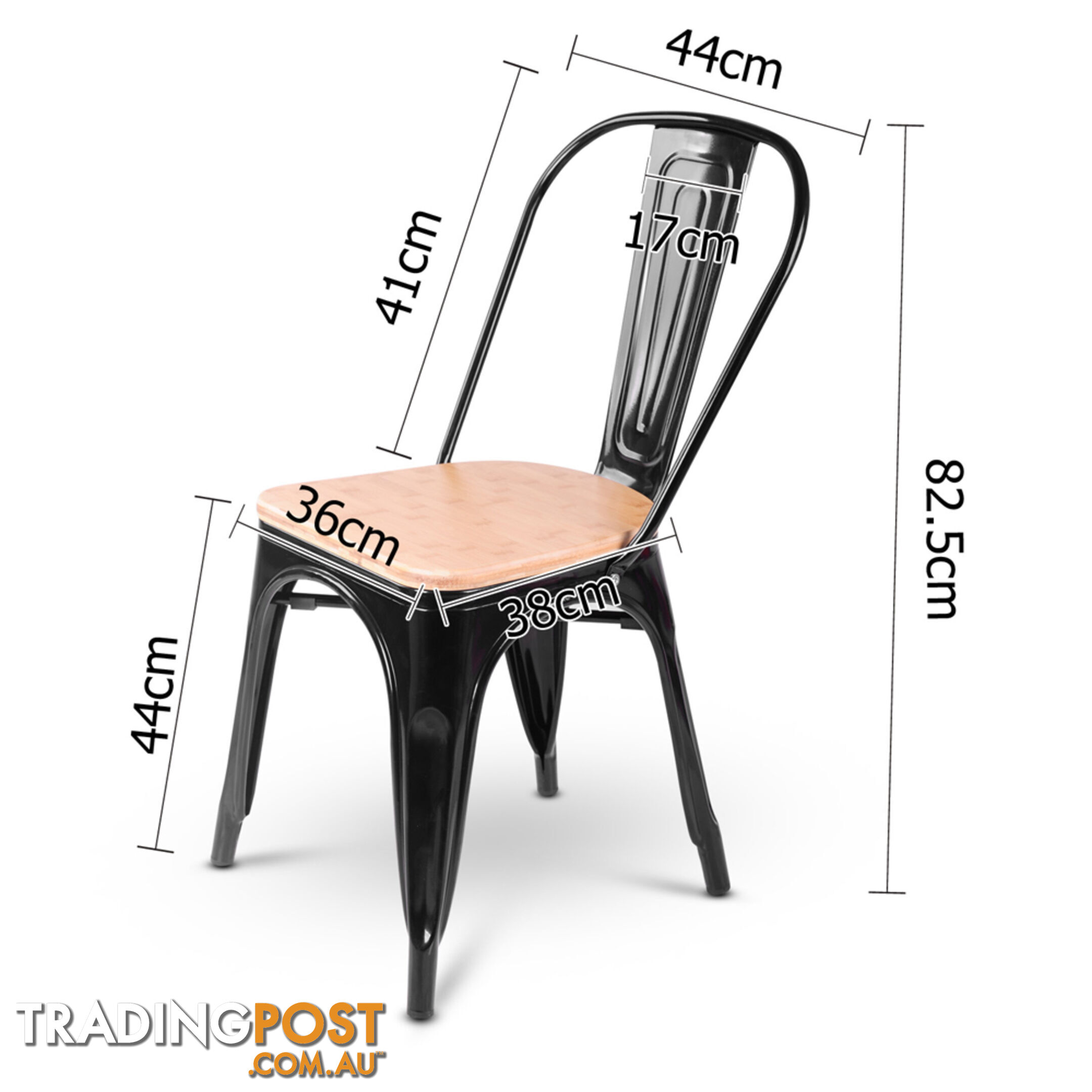 Set of 2 Replica Tolix Dining Metal Chair Bamboo Seat Gloss Black