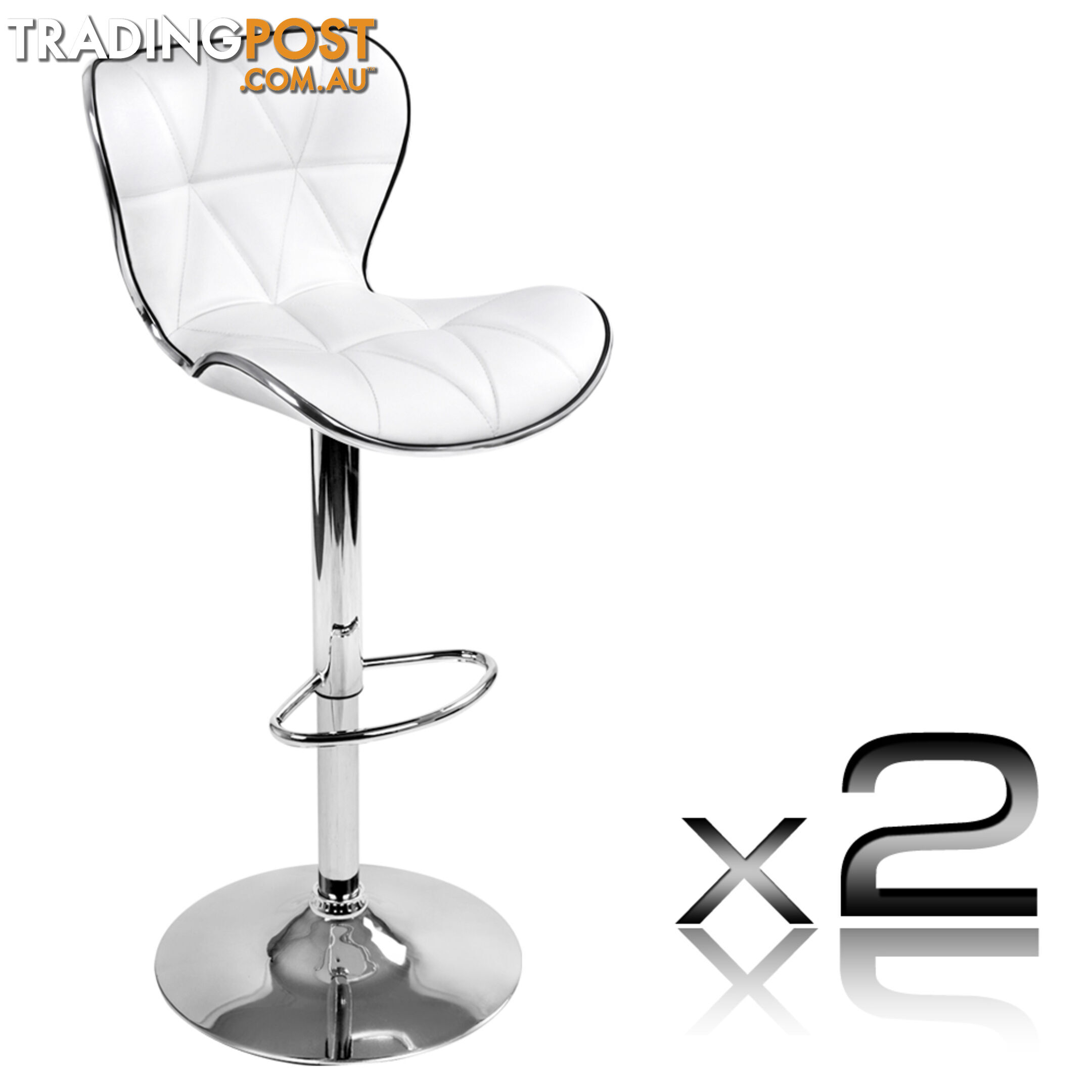 Set of 2 PU Leather Kitchen Bar Stool White