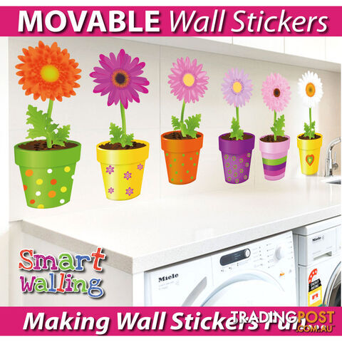 Large Size Flower Pot Wall Stickers - Totally Movable