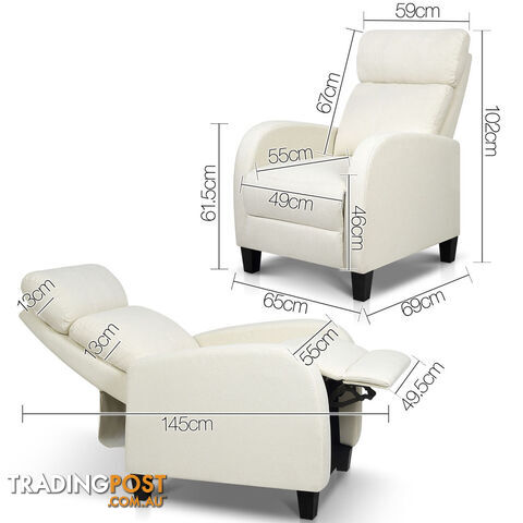 Linen Fabric Armchair Recliner - Beige - photo 2 of 12