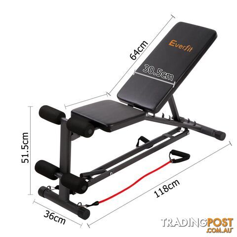 FID Flat Adjustable Bench 150Kg w/ Resistance Bands