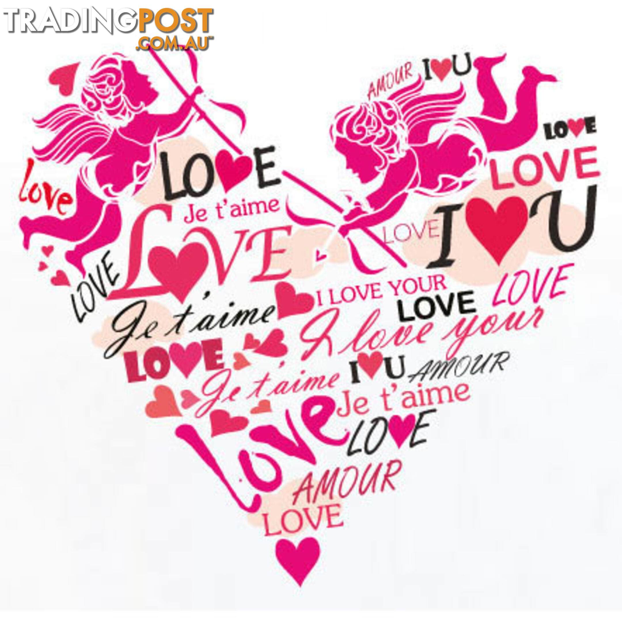 Large Size Pink Cupid Love Hearts Wall Stickers - Totally Movable