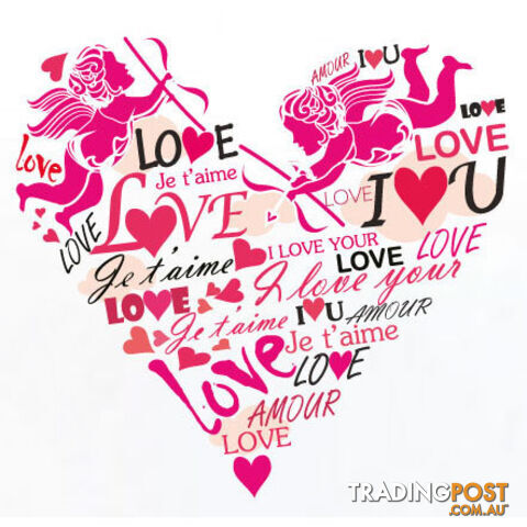 Large Size Pink Cupid Love Hearts Wall Stickers - Totally Movable