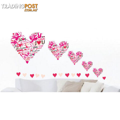 Large Size Pink Cupid Love Hearts Wall Stickers - Totally Movable