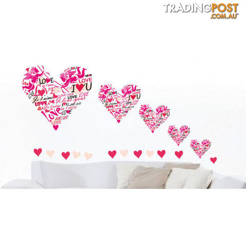 Large Size Pink Cupid Love Hearts Wall Stickers - Totally Movable