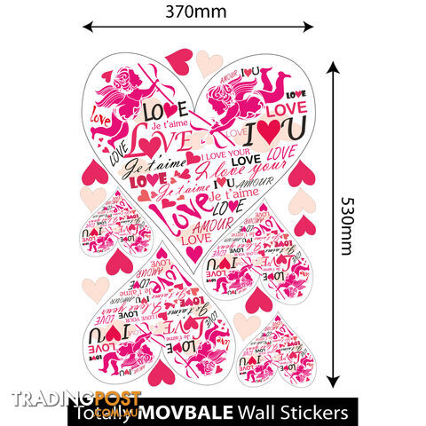 Large Size Pink Cupid Love Hearts Wall Stickers - Totally Movable