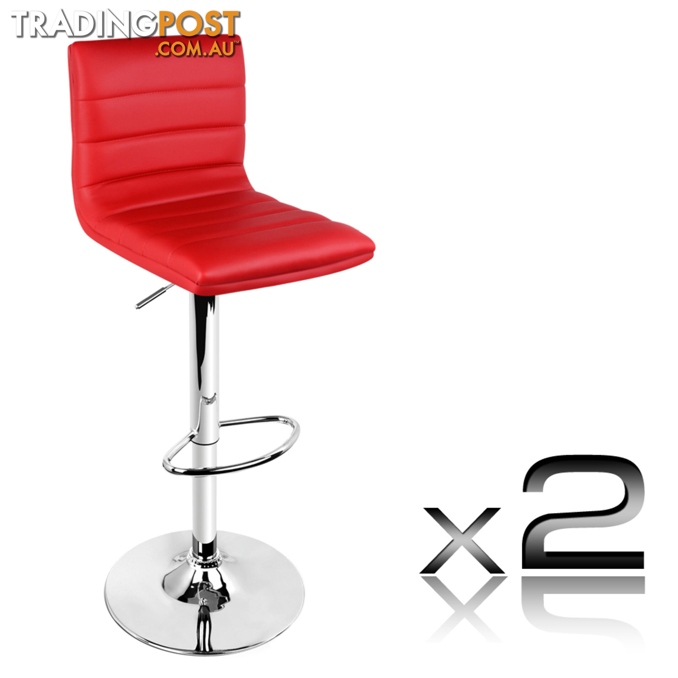 Set of 2 PU Leather Kitchen Bar Stool Red