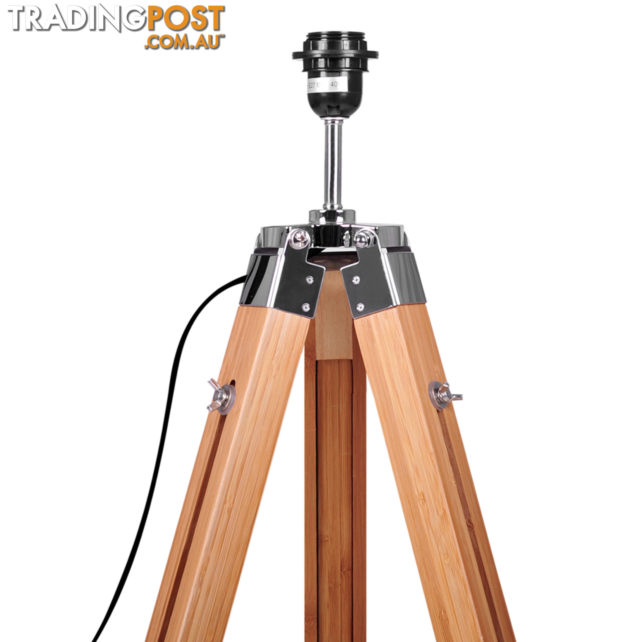 Floor Lamp Wooden Tripod Beige Linen Shade Bamboo Brown