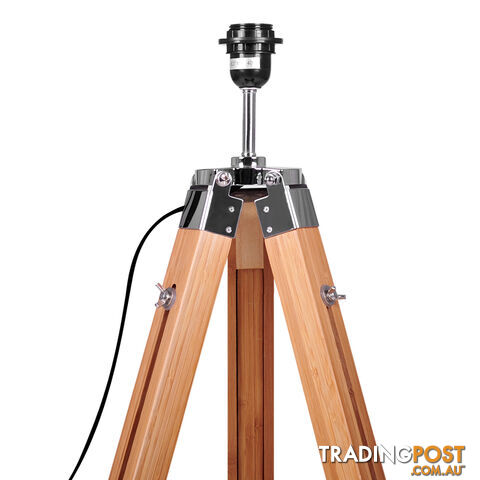 Floor Lamp Wooden Tripod Beige Linen Shade Bamboo Brown