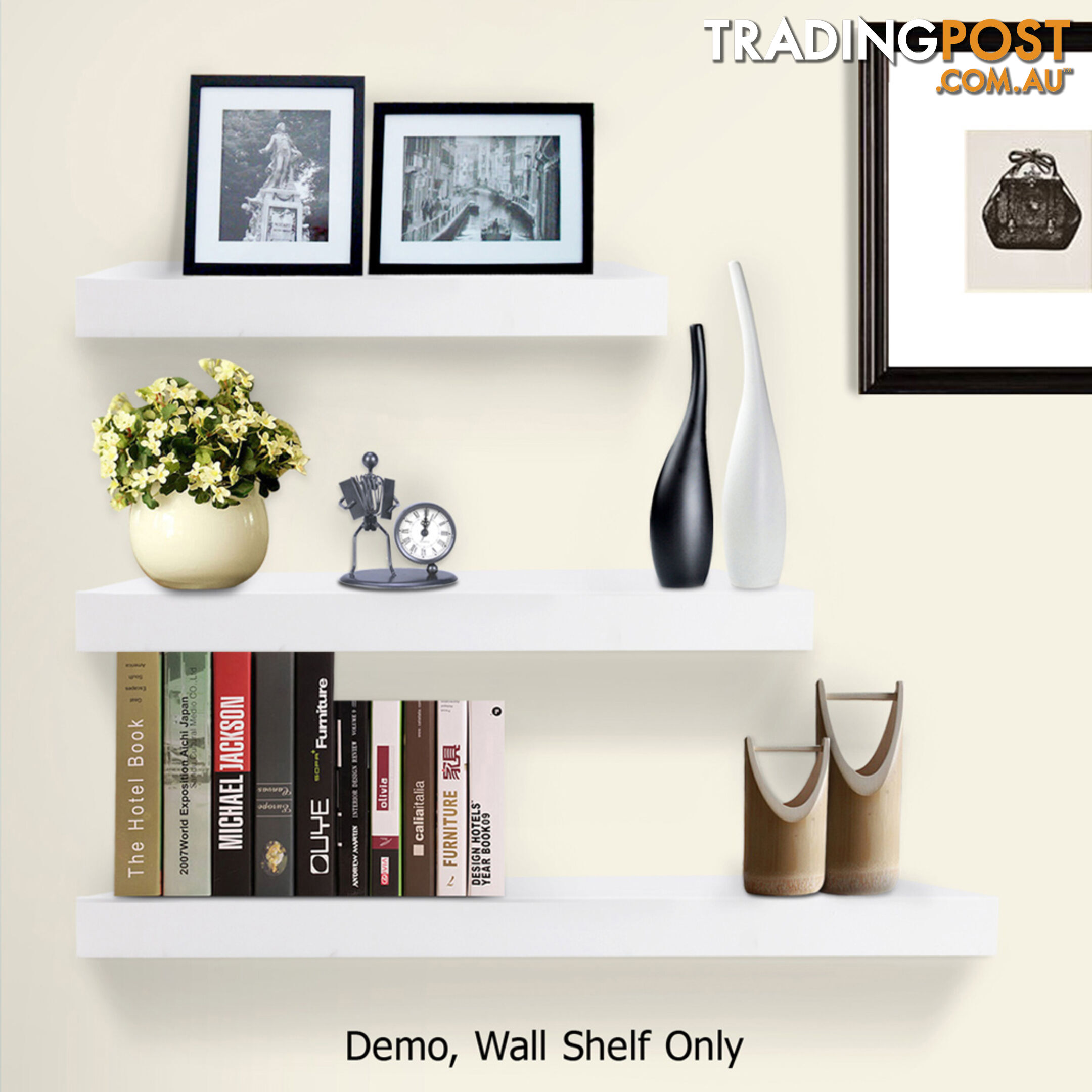 3 pcs Wall Floating Shelf Set Bookshelf Display White