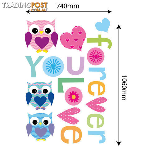 Extra Large Size Love Forever Owls Wall Sticker - Totally Movable