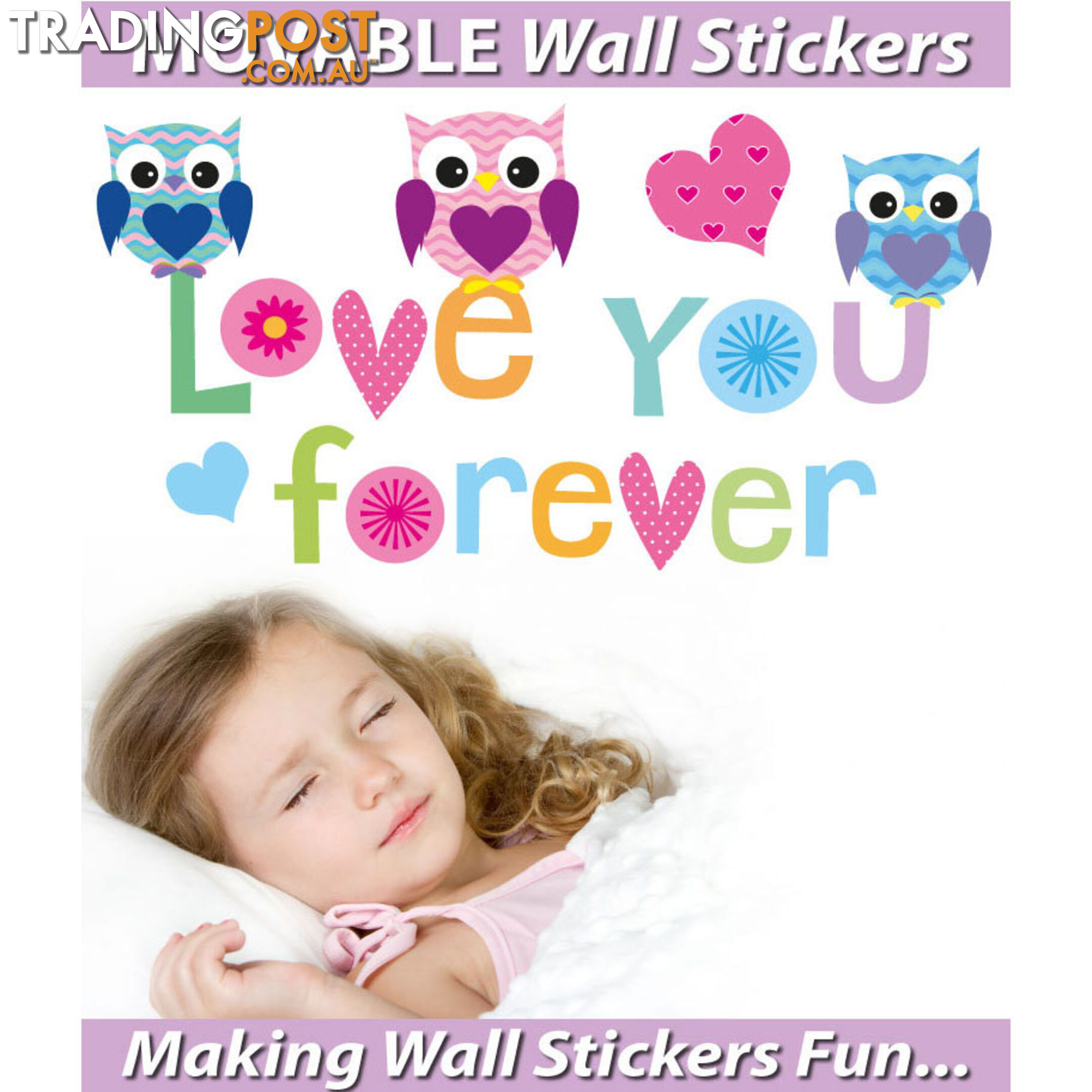 Extra Large Size Love Forever Owls Wall Sticker - Totally Movable