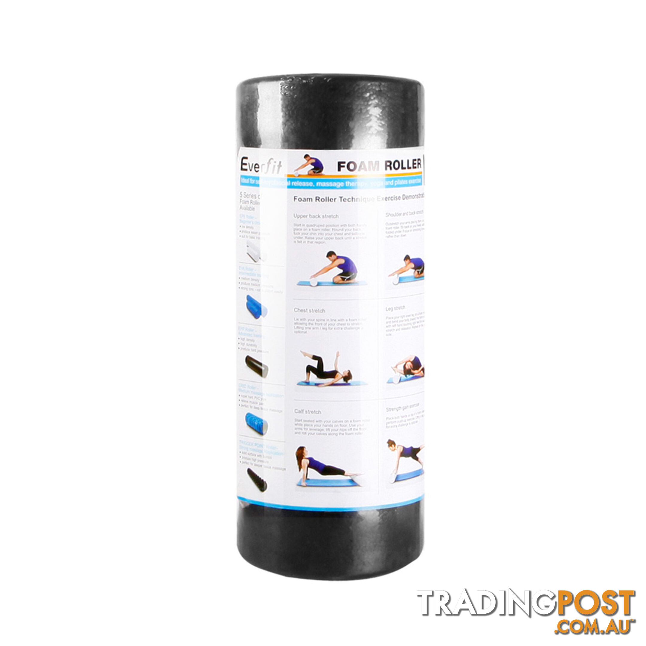 Yoga Gym Pilates EPP Stick Foam Roller Black 30 x 15cm