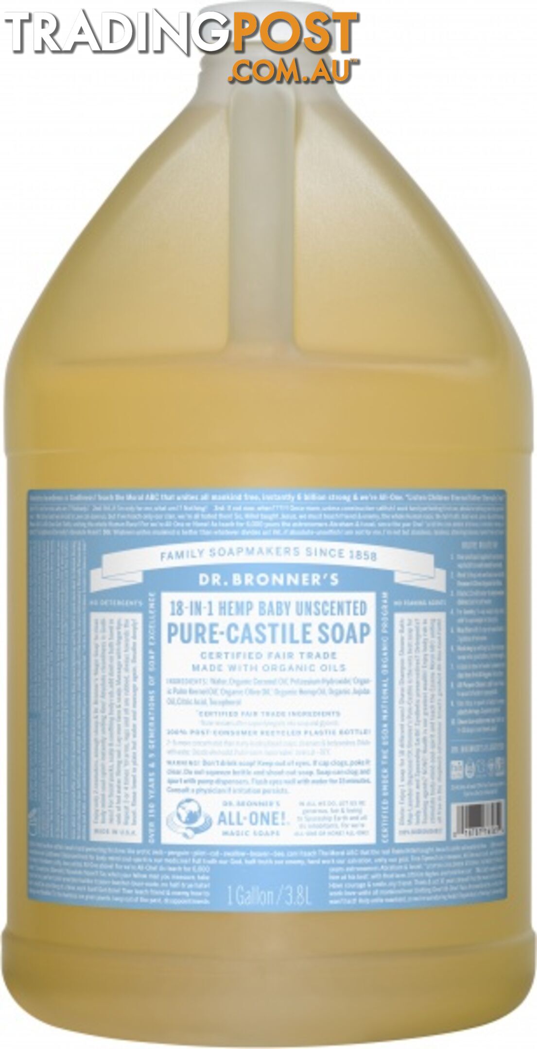 Dr Bronner's Pure Castile Liquid Soap Baby Unscented 3.78L - Dr Bronner's - 018787762653