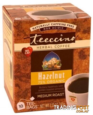 Teeccino Hazelnut Roasted Herbal Tea 10 Tee-Bags - Teeccino Caffeine Free - 795239400607