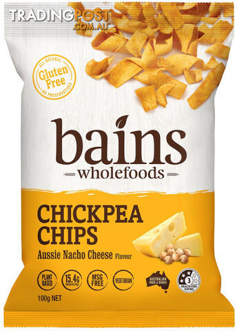 Bains Wholefoods Chickpea Chips Aussie Nacho Cheese  100g - Bains Wholefoods - 9328598001089