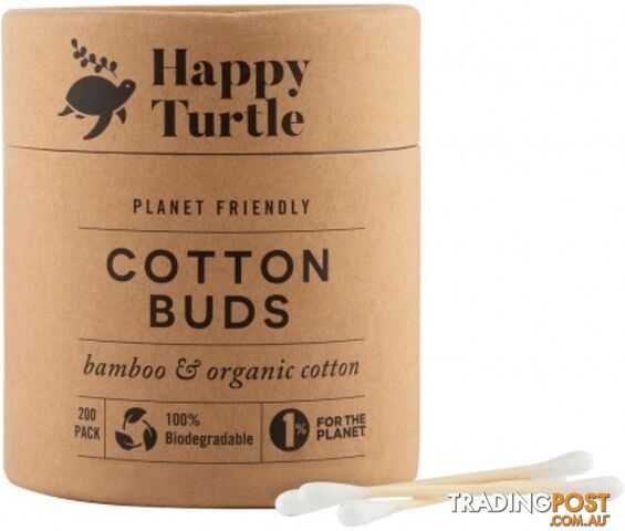 Happy Turtle Organic Cotton & Bamboo Cotton Buds - 200 Tube - Happy Turtle - 793591865492