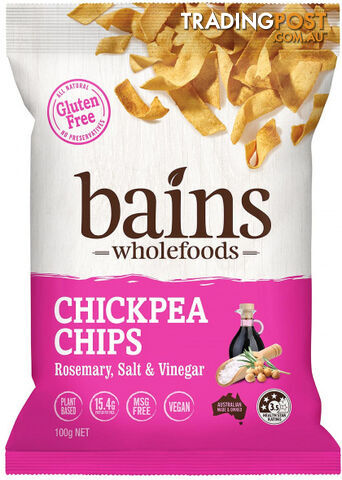 Bains Wholefoods Chickpea Chips Rosemary, Salt & Vinegar  100g - Bains Wholefoods - 9328598001041