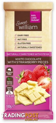 Sweet William Strawberry White Chocolate (Stevia sweetened) 100g - Sweet William - 9311259422798