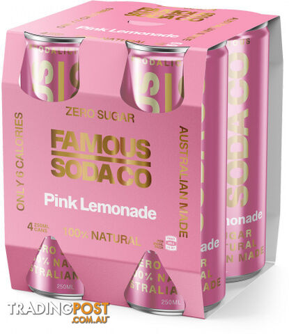 Famous Soda Cans Pink Lemonade Pack 4x250ml - Famous Soda Co - 9356745000036
